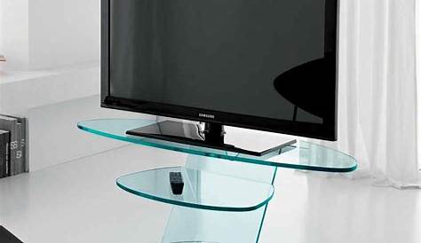 RFIVER Meuble TV Pivotant Design Support TV Pieds en Verre