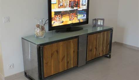 Meuble TV en fer, bois et verre SFC Ferré Art