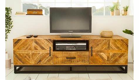 Meuble TV industriel 140x40 cm en bois de manguier et fer