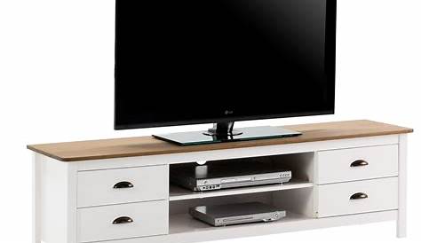 Meuble Tv Haut Blanc Et Bois TV à Niche 210 Cm BARCELONA Coloris
