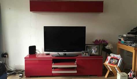 Ikea Besta Burs Tv Stand Unit Red High Gloss For Sale in