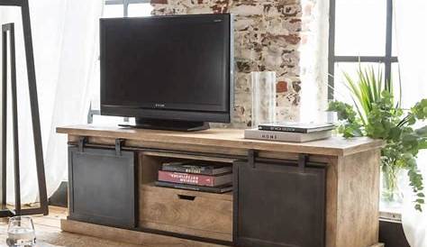 Meuble TV industriel avec étagères bois métal pas cher