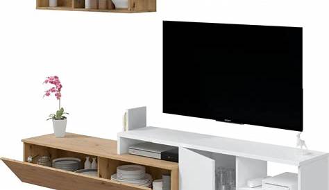 Meuble tv blanc laqué avec éclairage à led intégré design