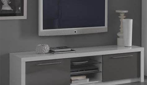 Meuble tv design avec 2 tiroirs blanc et gris laqué en