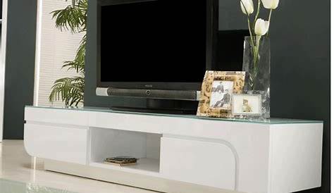 Meuble TV laqué blanc verre trempé TOE Collection Design