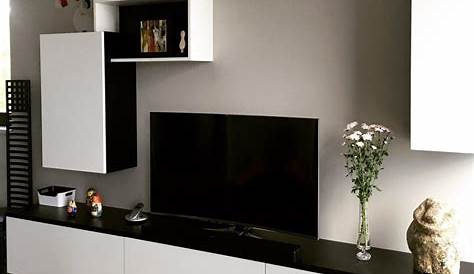 Meuble tv sur mesure en médium laqué noir et blanc à Lille
