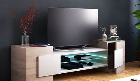 Meuble tv RIKKE 160 cm chêne wotan / noir brillant