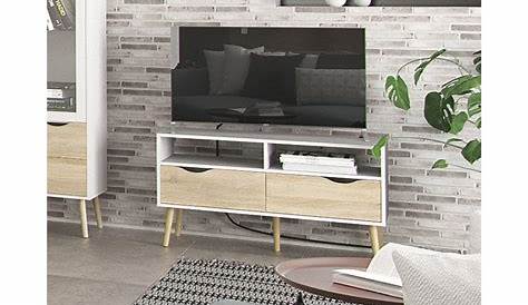 Meuble tv en bois blanc piétement chêne oslo melamine