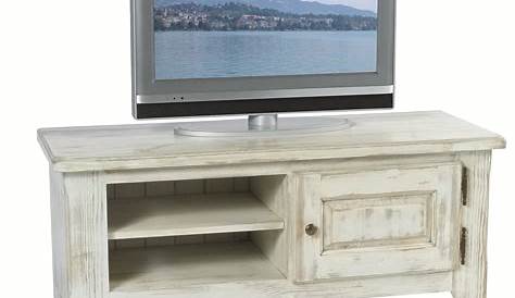 Meuble TV pin cérusé blanchi 1 porte 2 niches 116x43x50cm