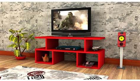 Grand meuble tv lumineux rouge laqué design paolo 2