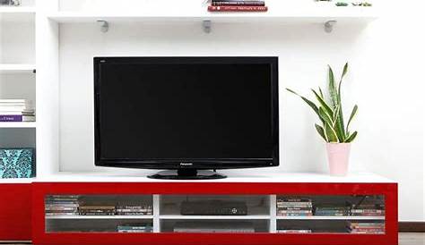 Meuble TV design 180 cm en MDF coloris rouge brillant