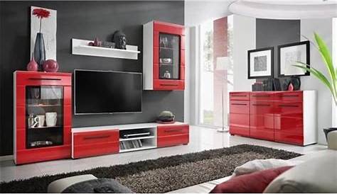Meuble tv design mural Niber blanc et rouge Composition