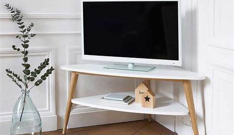 Meuble TV scandinave décor blanc + pieds en bois