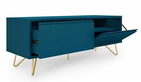 Achat Elona, meuble TV, bleu canard et laiton style design