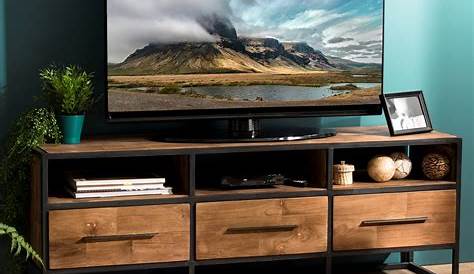 Meuble TV au style industriel avec 3 grands tiroirs en