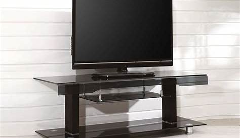 King Meuble TV en Verre noir pour Ecran 20" 47" pouces