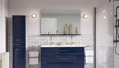 Meuble salle de bain bleu marine 60 cm à suspendre simple
