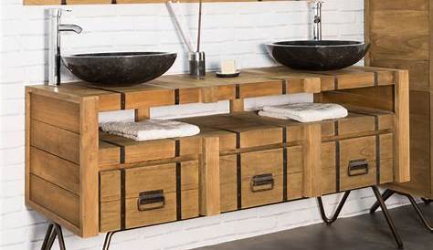 Meuble double vasque industriel en bois et métal noir mat