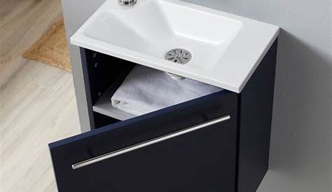 Meuble Vasque Wc Lavemains Bois Et En Résine Noire, 44cm