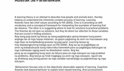 Halimbawa Ng Abstrak Sa Thesis Sa Filipino