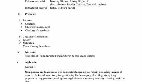 Lesson Plan in Di-materyal na Bahagi ng Kultura ng mga Unang Pilipino
