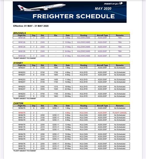 mh cargo flight schedule