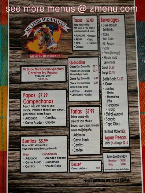 mi lindo michoacan menu