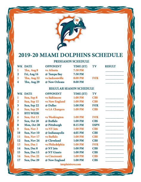 miami dolphins football schedule