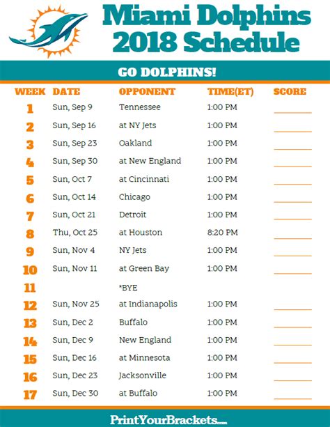 miami dolphins football schedule 2018