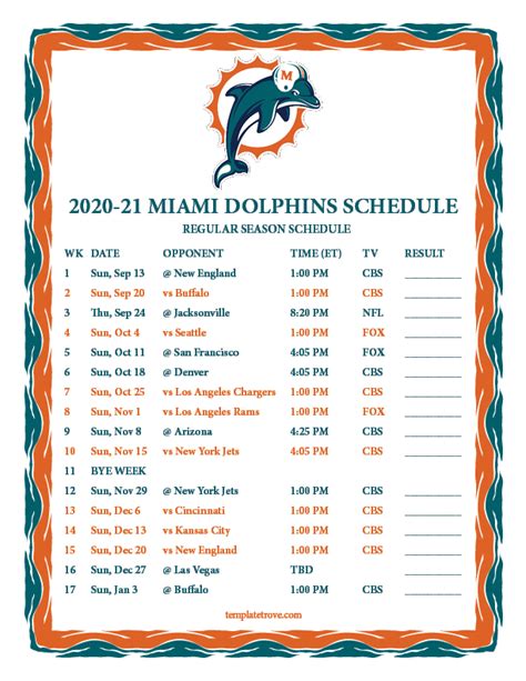 miami dolphins football schedule 2020