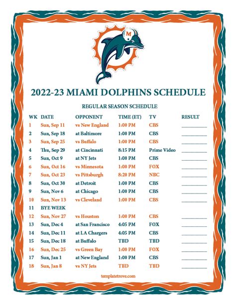 miami dolphins schedule 2022 2023 printable