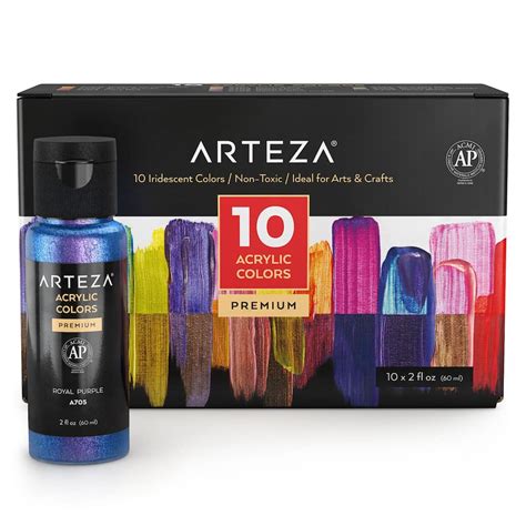 ARTEZA Iridescent Acrylic Paint, 60ml Bottles, Set of 10