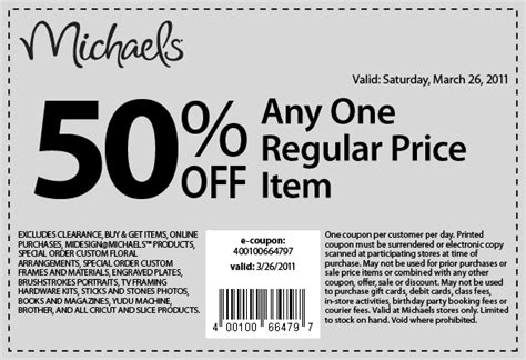 michaels coupons 50% off one item