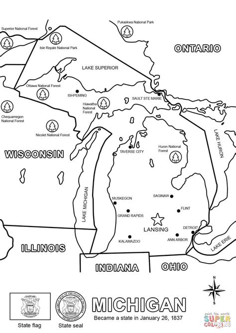 Michigan Map Coloring Page