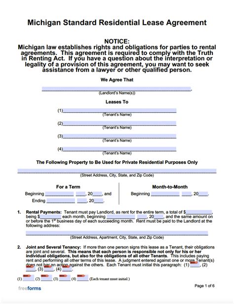 Free Michigan MonthtoMonth Lease Agreement Template PDF Word