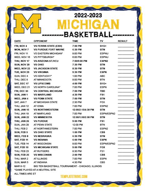 michigan basketball schedule 2021 2022