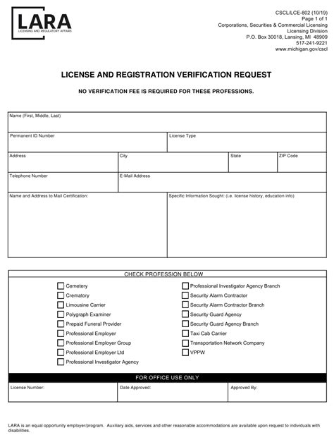michigan license verification request