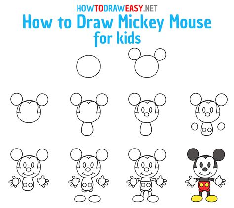 How To Draw Mickey Mouse easy step by step instructions