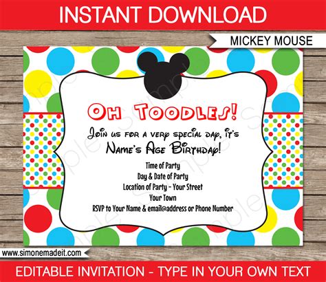 Mickey Mouse Invitations Printable