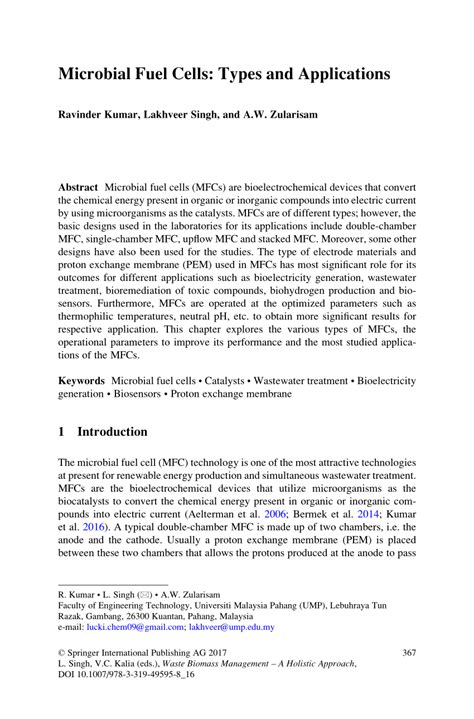 Microbial Fuel Cell Applications Pdf