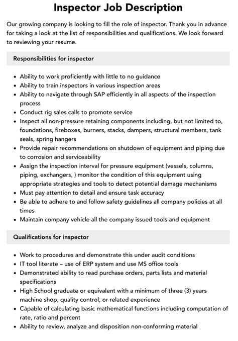 Microscope Inspector Job Description