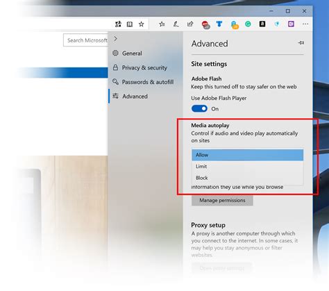 microsoft edge browser settings menu