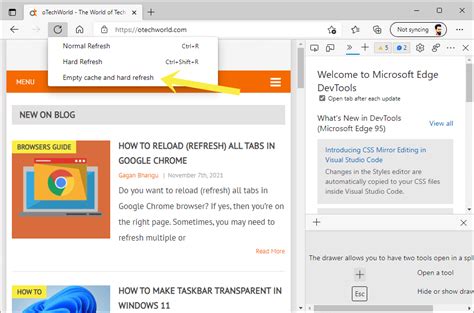microsoft edge empty cache and hard reload