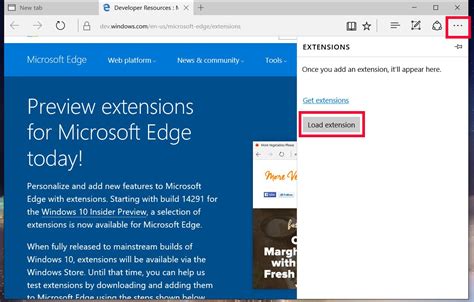 microsoft edge extension page