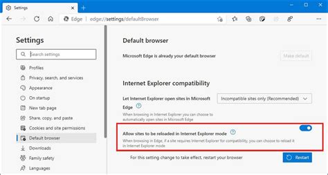 microsoft edge internet explorer mode enable