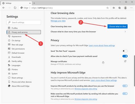 microsoft edge internet settings menu