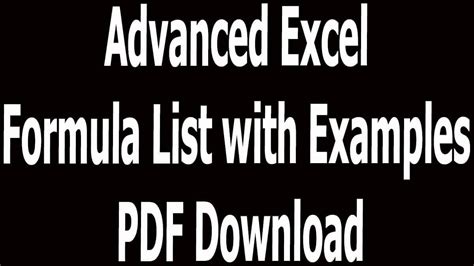 microsoft excel advanced formulas tutorial pdf free download