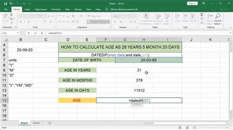 microsoft excel formula to calculate age from date of birth