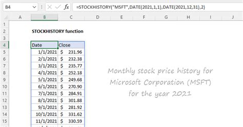 microsoft excel stock history function