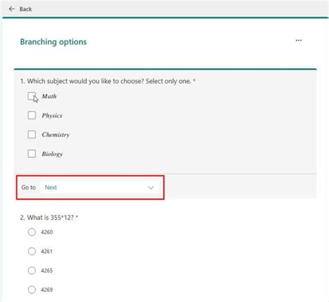 Microsoft Forms Branching Not Working